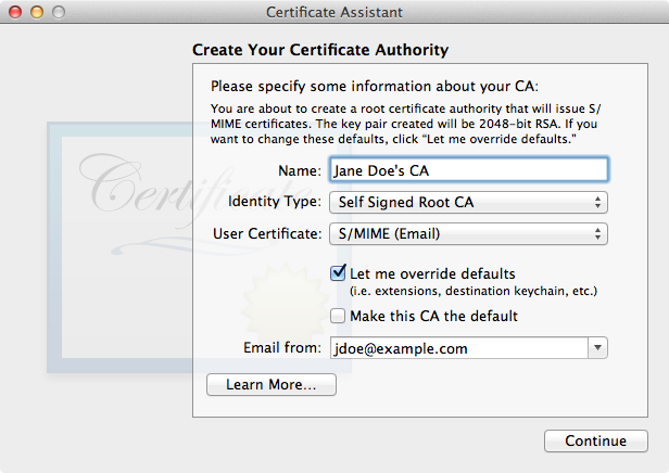 certificate assistant screenshots